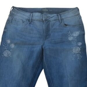 Old Navy Rockstar Super‎ Skinny Jeans Embroidered Floral Distressed Knee size 10